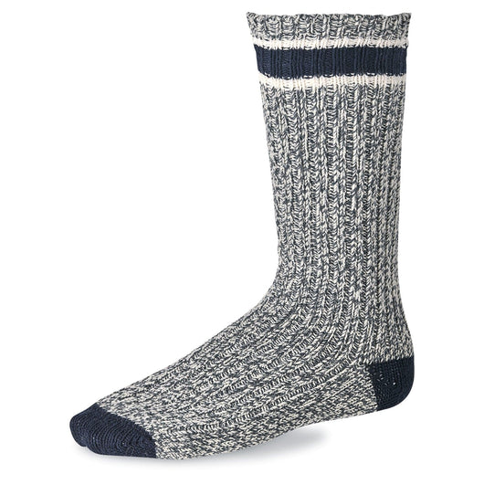 Striped Wool Ragg Crew Socks - Slate / Navy