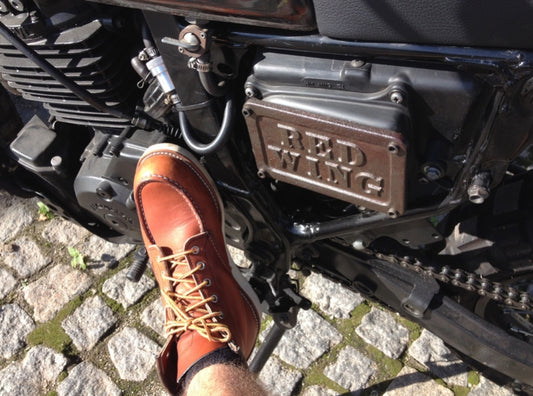 Nuno his Red Wing Shoes 875 Moc Toe's and Honda Dominator motorcycle