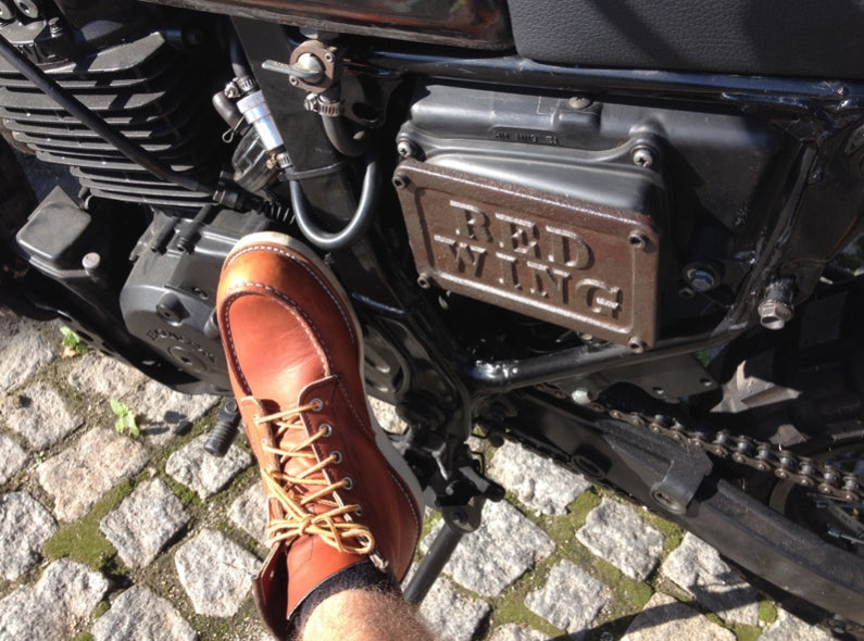 Nuno his Red Wing Shoes 875 Moc Toe's and Honda Dominator motorcycle